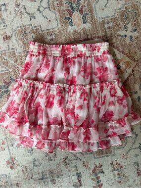 Misa Los Angeles Pink Floral Tiered Mini Skirt - LIKE NEW